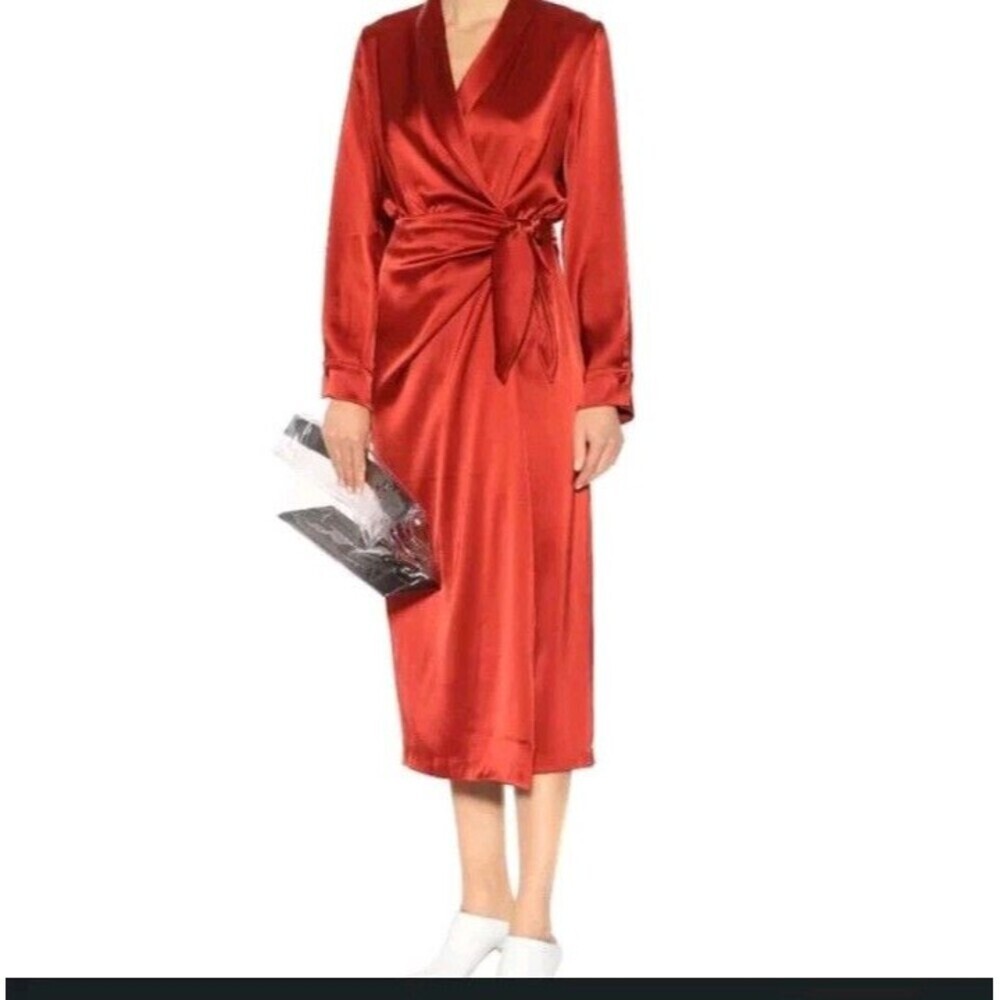 NANUSHKA Ezra Red Satin Wrap Dress Size Small